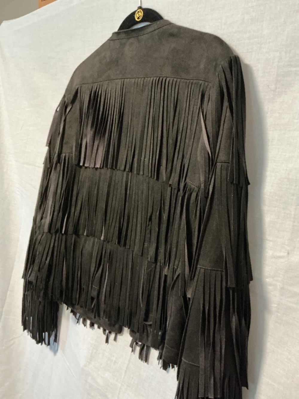 Serena Williams Fringed Faux Leather Cropped Jacket Black Women’s Size Medium - Picture 7 of 8